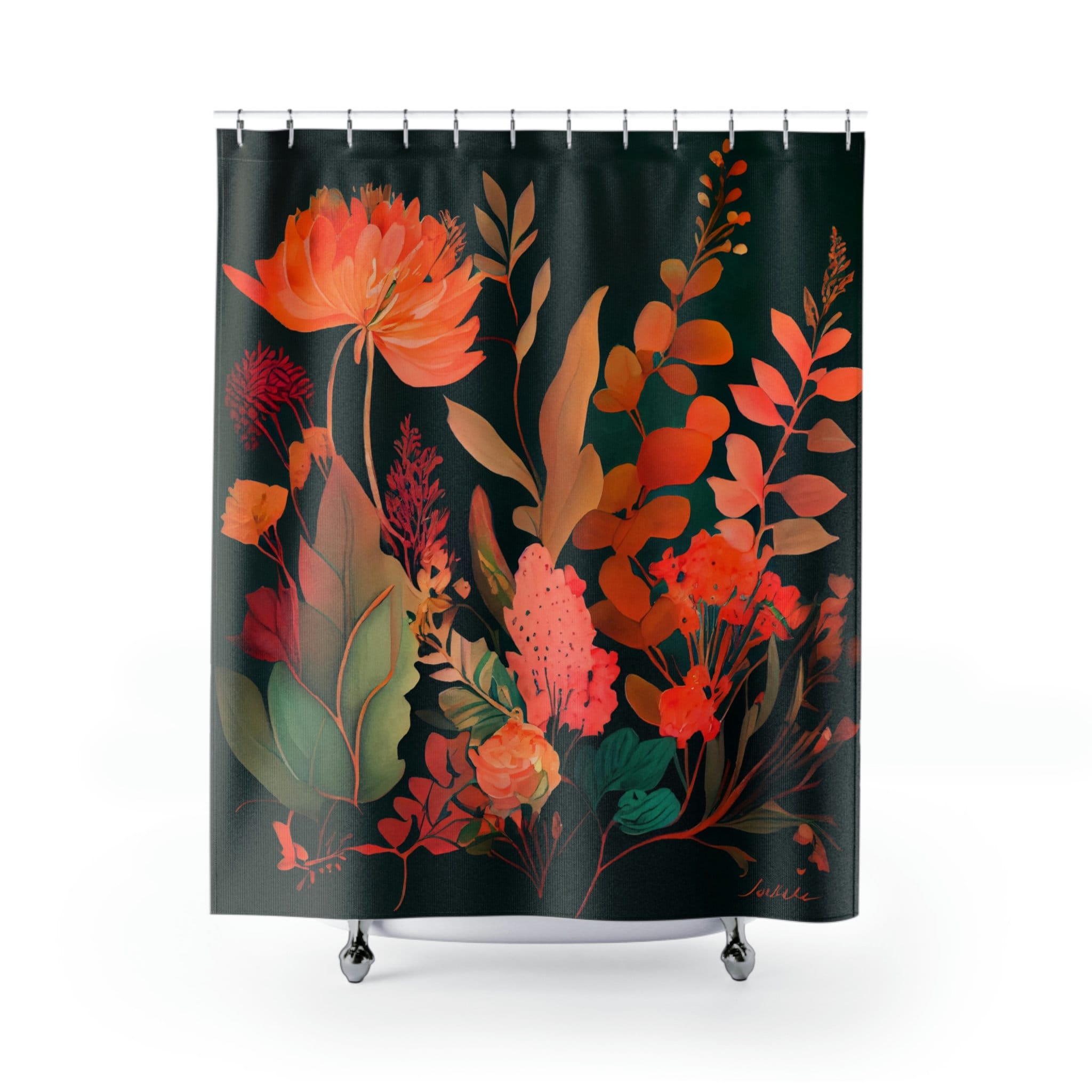 Frida Kahlo Inspired Watercolor Floral Shower Curtain, Boho Chic Bathroom Art - Image 2