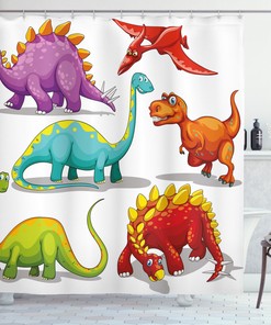 Friendly And Fun Wildlife Print Dinosaur Shower Curtain For A Playful And Adorable Bathroom Decor