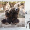 Friendly Animal Waving Paw Shower Curtain With Bear Print, Perfect For Rustic Bathroom Decor