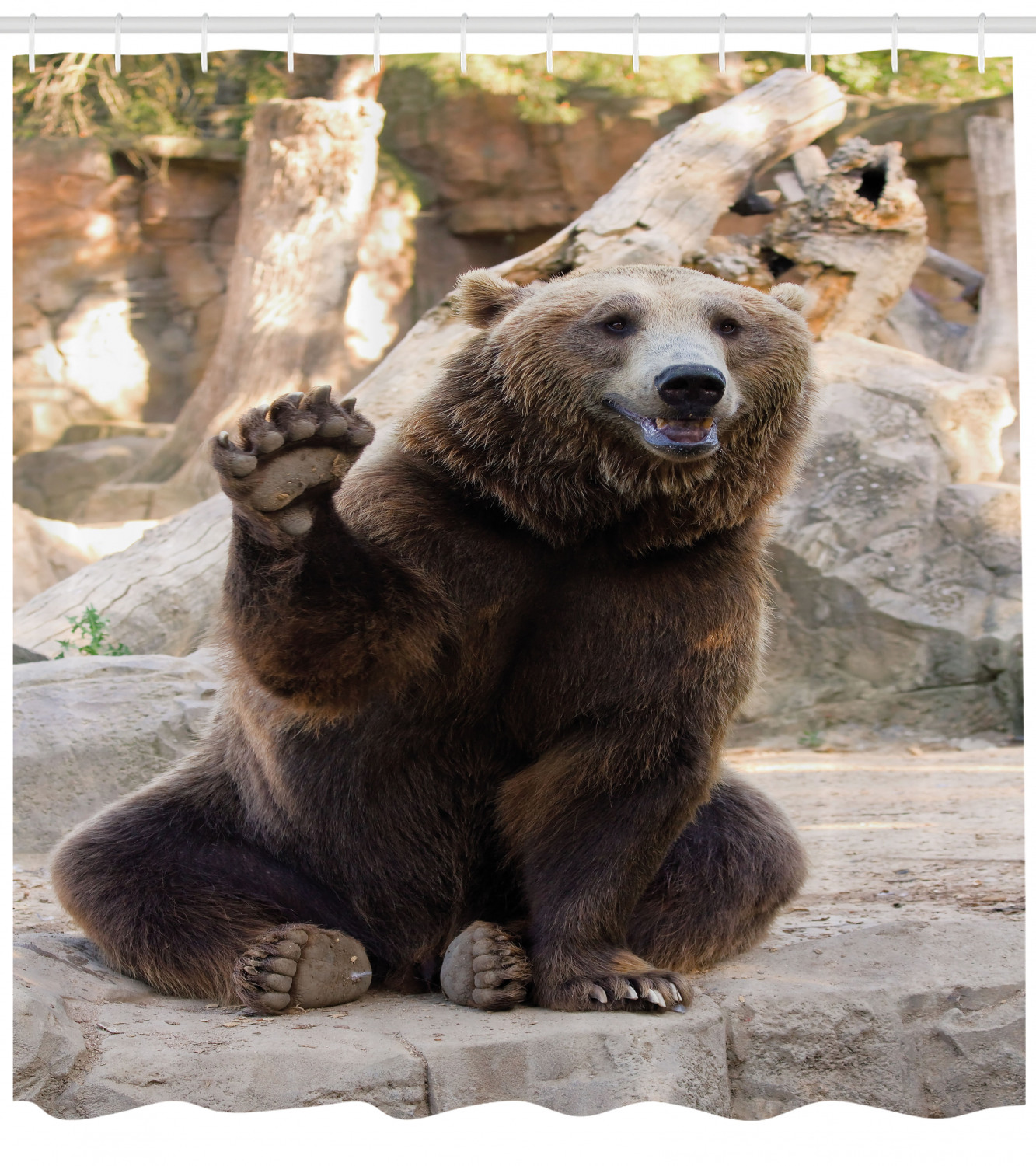 Friendly Animal Waving Paw Shower Curtain With Bear Print, Perfect For Rustic Bathroom Decor - Image 4