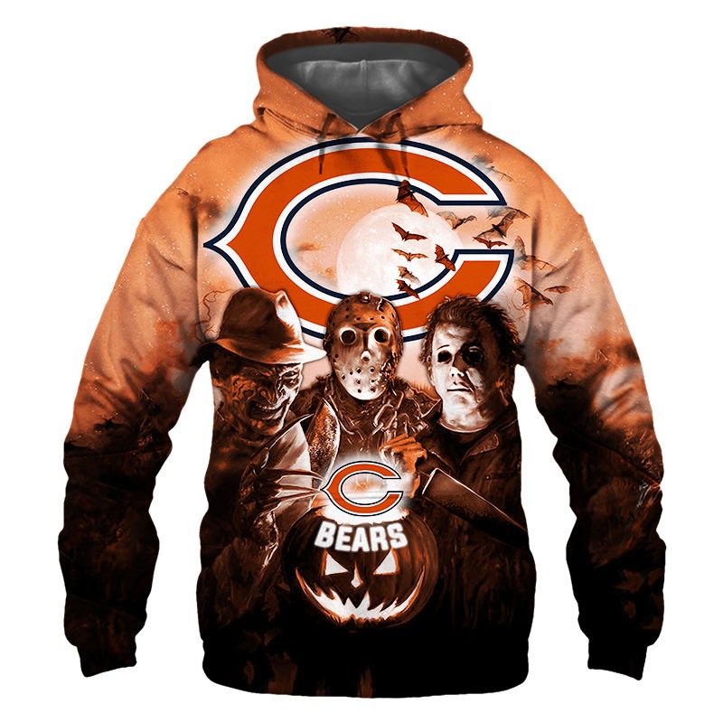 Frighten Everyone With This Chicago Bears 3D Horror Night Halloween Pullover Nfl Hoodie