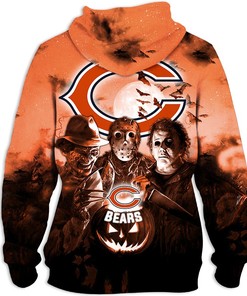 Frighten Everyone With This Chicago Bears 3D Horror Night Halloween Pullover Nfl Hoodie