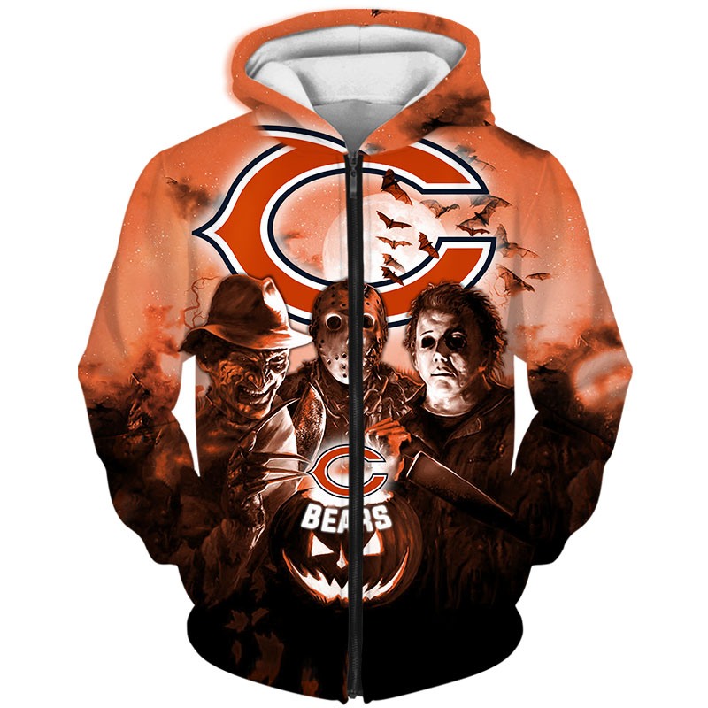 Frighten Everyone With This Chicago Bears 3D Horror Night Halloween Pullover Nfl Hoodie