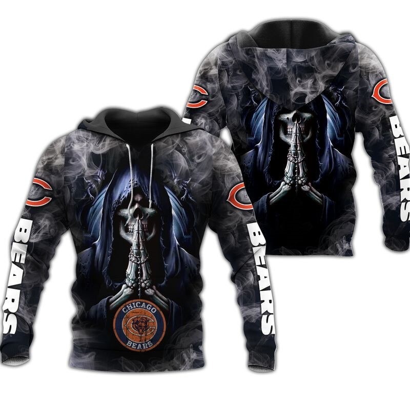 Frighten Everyone With This Chicago Bears All Over Print 3D Zip Hoodie - Death Smoke Graphic Gifts For Fans