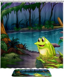 Frog Above A Trunk With Algae Waterproof Shower Curtain