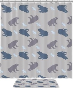 Frog And Dragonfly Silhouettes Restroom Shower Curtain - Simple Nature-Inspired Design