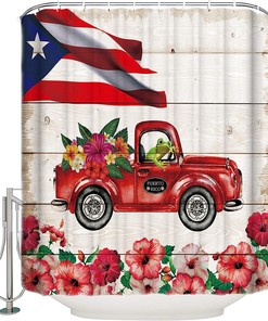 Frog Hibiscus Shower Curtain | Flag Truck Home Bathroom Decor