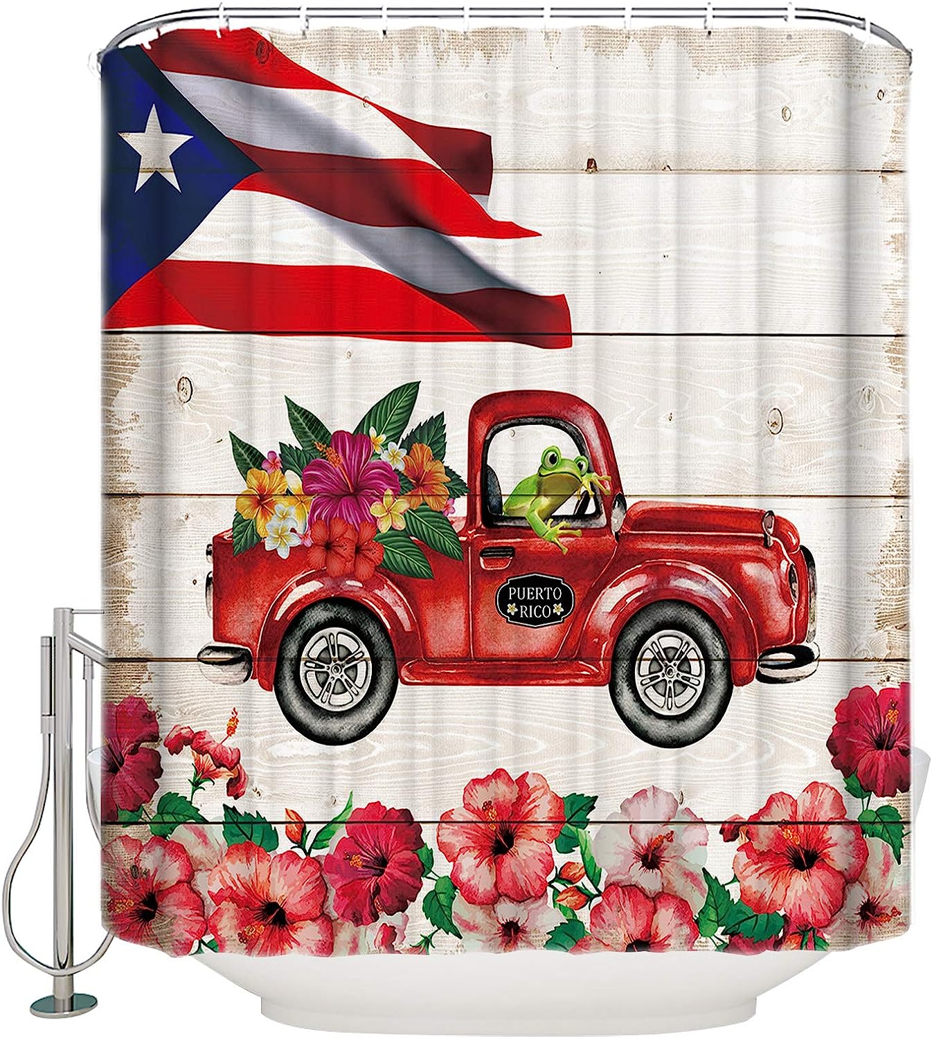 Frog Hibiscus Shower Curtain | Flag Truck Home Bathroom Decor