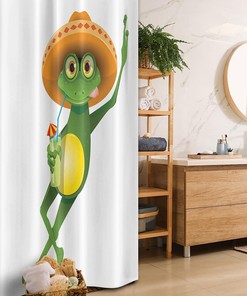 Frog In A Sombrero And A Cocktail Drink Glass Fauna Hot Weather Holiday Stall Shower Curtain - Fabric Bathroom Decors