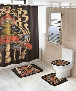 Frog Mushroom Graphic Shower Curtain For Aesthetic Bathroom Decor