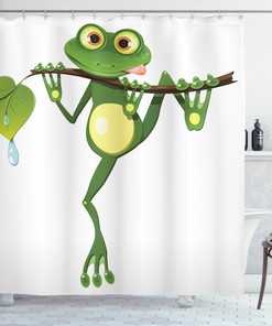 Frog On Branch Jungle Print Animal Shower Curtain For Bathroom