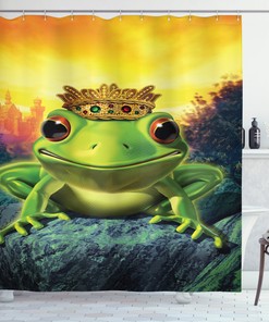 Frog Prince With Crown Print Animal Shower Curtain For Kids Bathroom