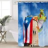 Frog Puerto Rico Flag Lighthouse Oil Painting Shower Curtain, Tropical Bathroom Decor