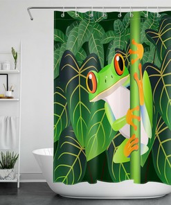 Frog Shower Curtain With Rustproof Hooks For Funny Bathroom Decor