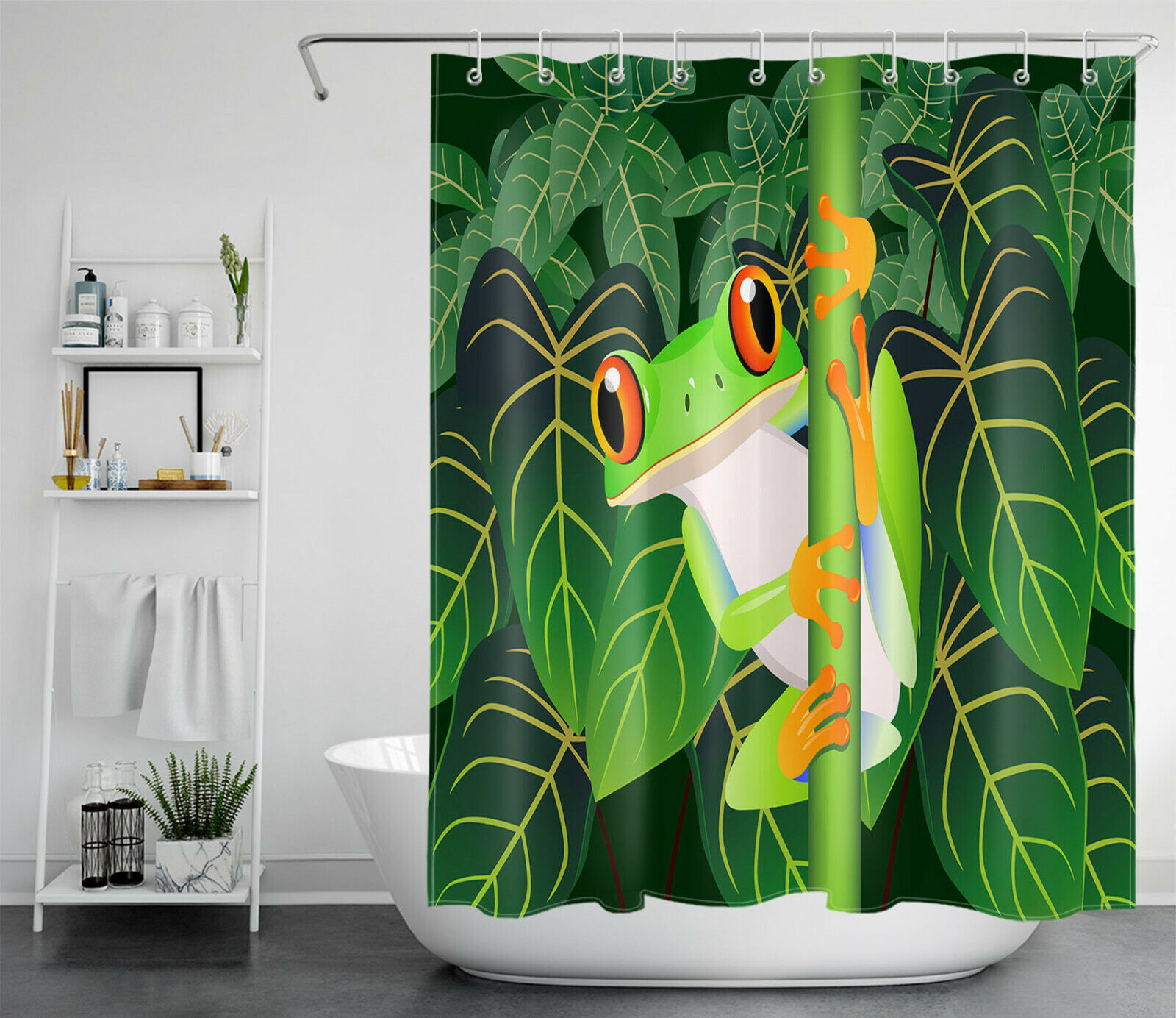 Frog Shower Curtain With Rustproof Hooks For Funny Bathroom Decor