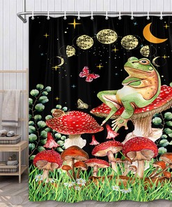 Frog Sitting On Mushroom Funny Shower Curtain - Cute Bathroom Decor