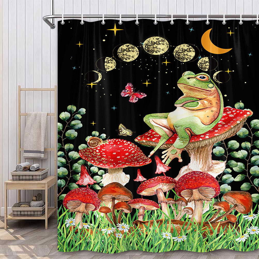 Frog Sitting On Mushroom Funny Shower Curtain - Cute Bathroom Decor