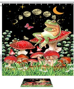 Frog Sitting On Mushroom Funny Shower Curtain - Cute Bathroom Decor