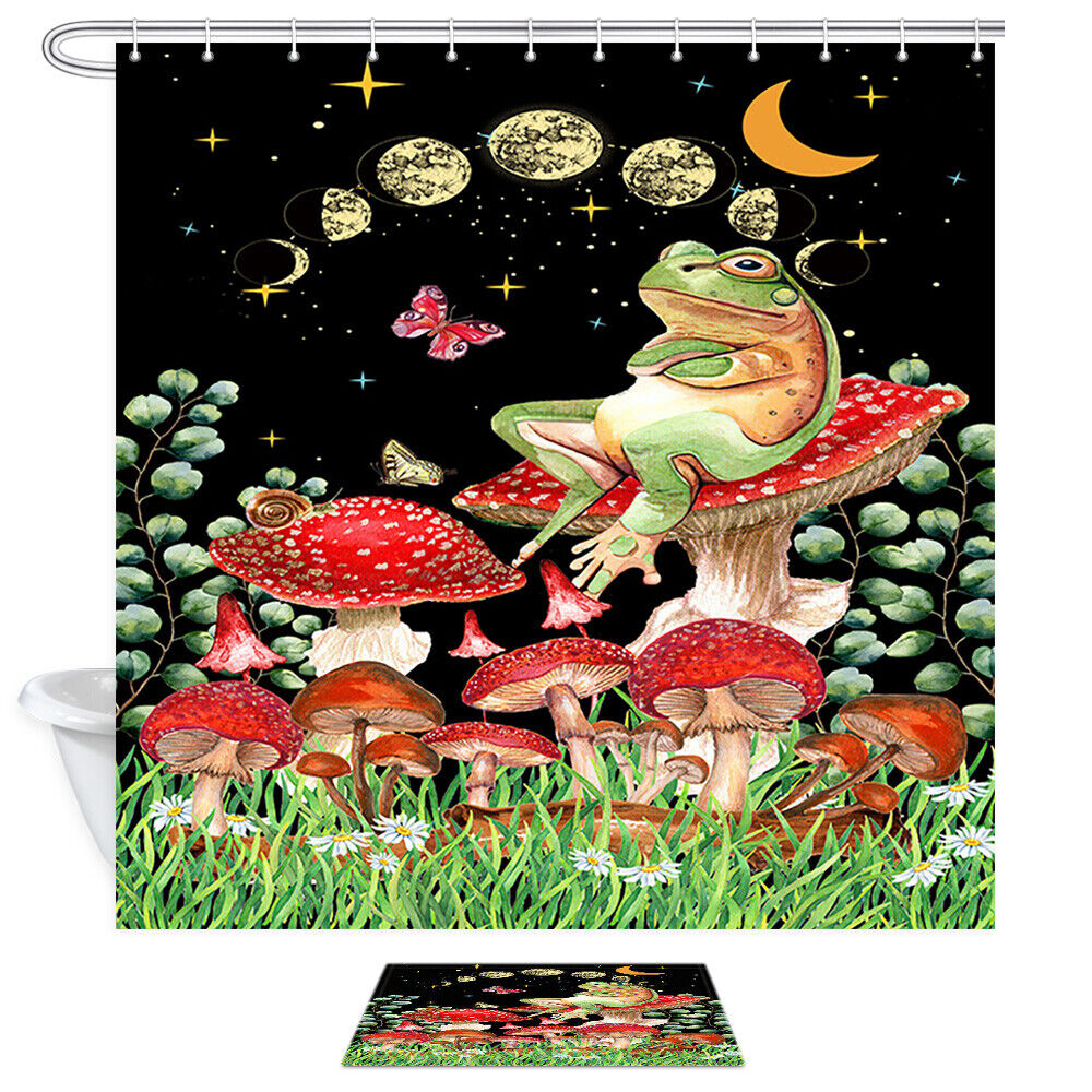 Frog Sitting On Mushroom Funny Shower Curtain - Cute Bathroom Decor