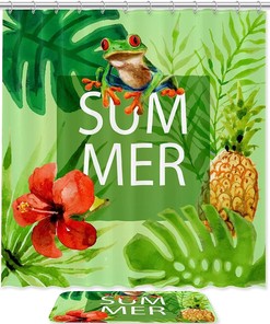 Frog Tropical Green Shower Curtain for Summer Beach Bathroom 