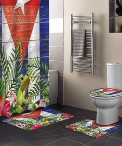 Frog in Flower Puerto Rico Flag Vintage Bathroom Shower Curtains