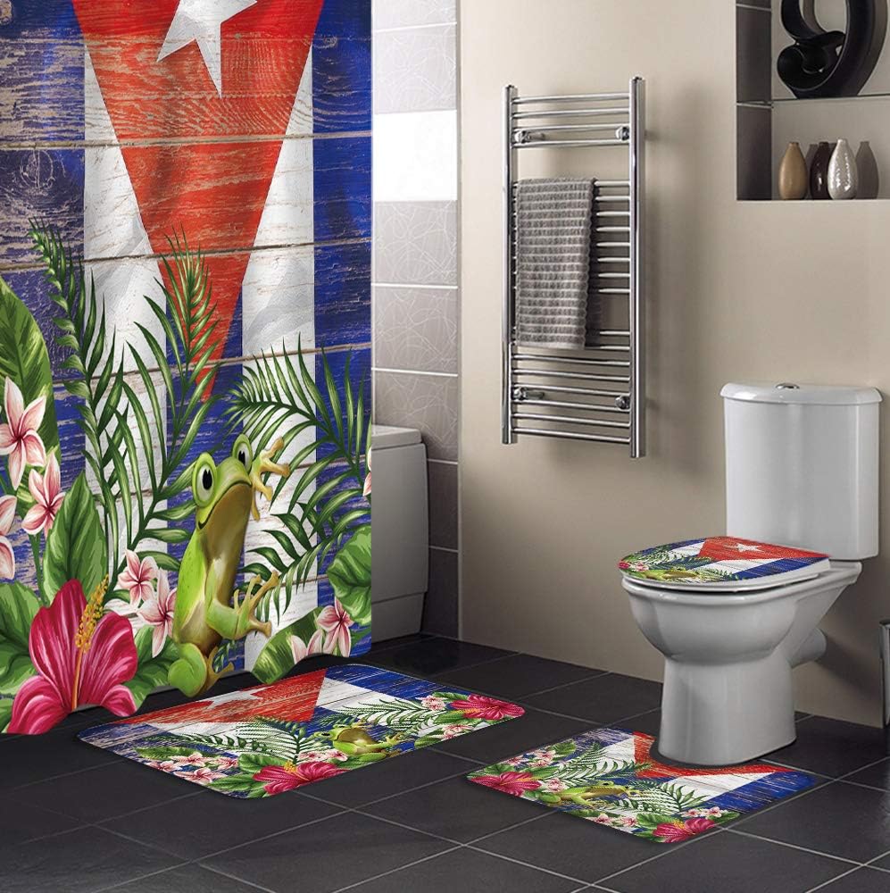Frog in Flower Puerto Rico Flag Vintage Bathroom Shower Curtains
