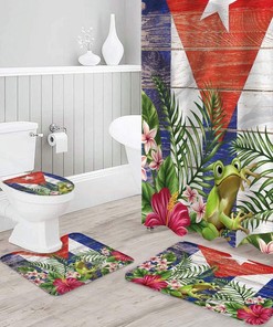 Frog in Flower Puerto Rico Flag Vintage Bathroom Shower Curtains