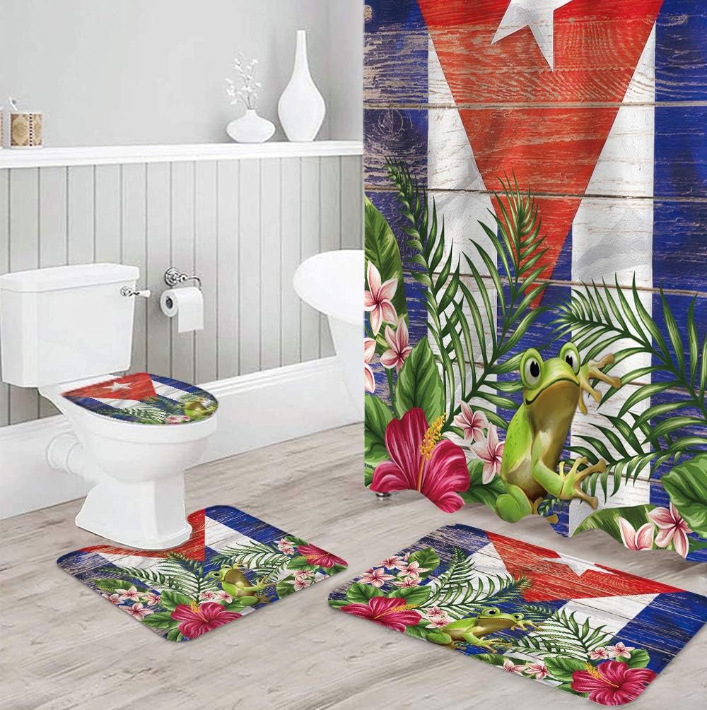 Frog in Flower Puerto Rico Flag Vintage Bathroom Shower Curtains