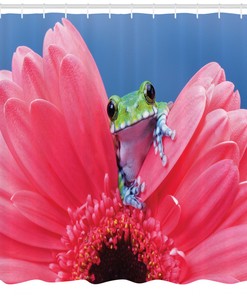 Frog on Gabera Flower Print Shower Curtain for a Cute and Playful Bathroom Decor