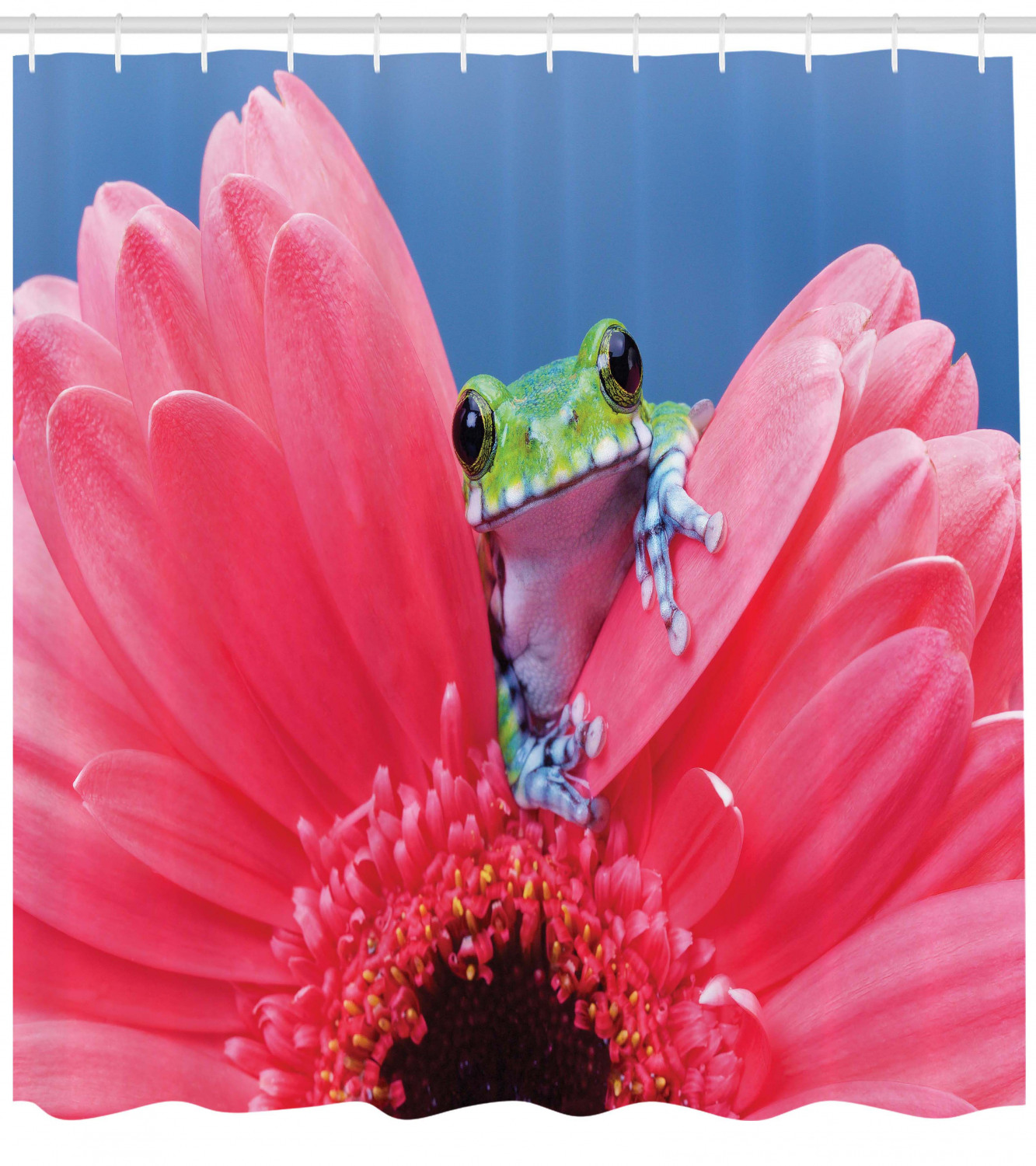 Frog on Gabera Flower Print Shower Curtain for a Cute and Playful Bathroom Decor