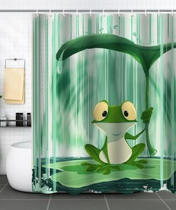 Frogs In The Rain Cartoon Animal Shower Curtain For Home Hotels