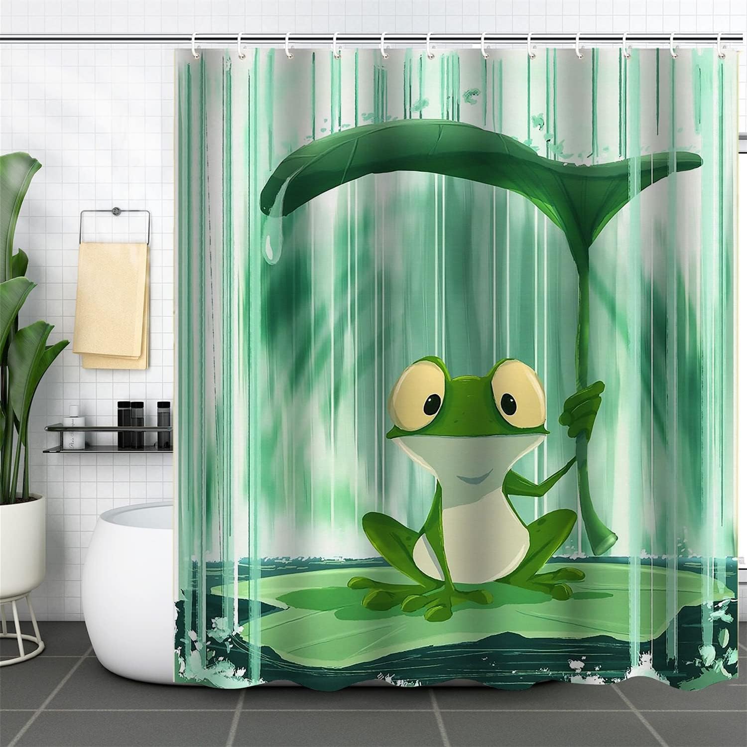 Frogs In The Rain Cartoon Animal Shower Curtain For Home Hotels - Image 2