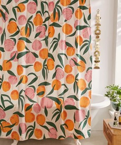 Fruit Pattern Shower Curtain Allover Peaches Bathroom Decor