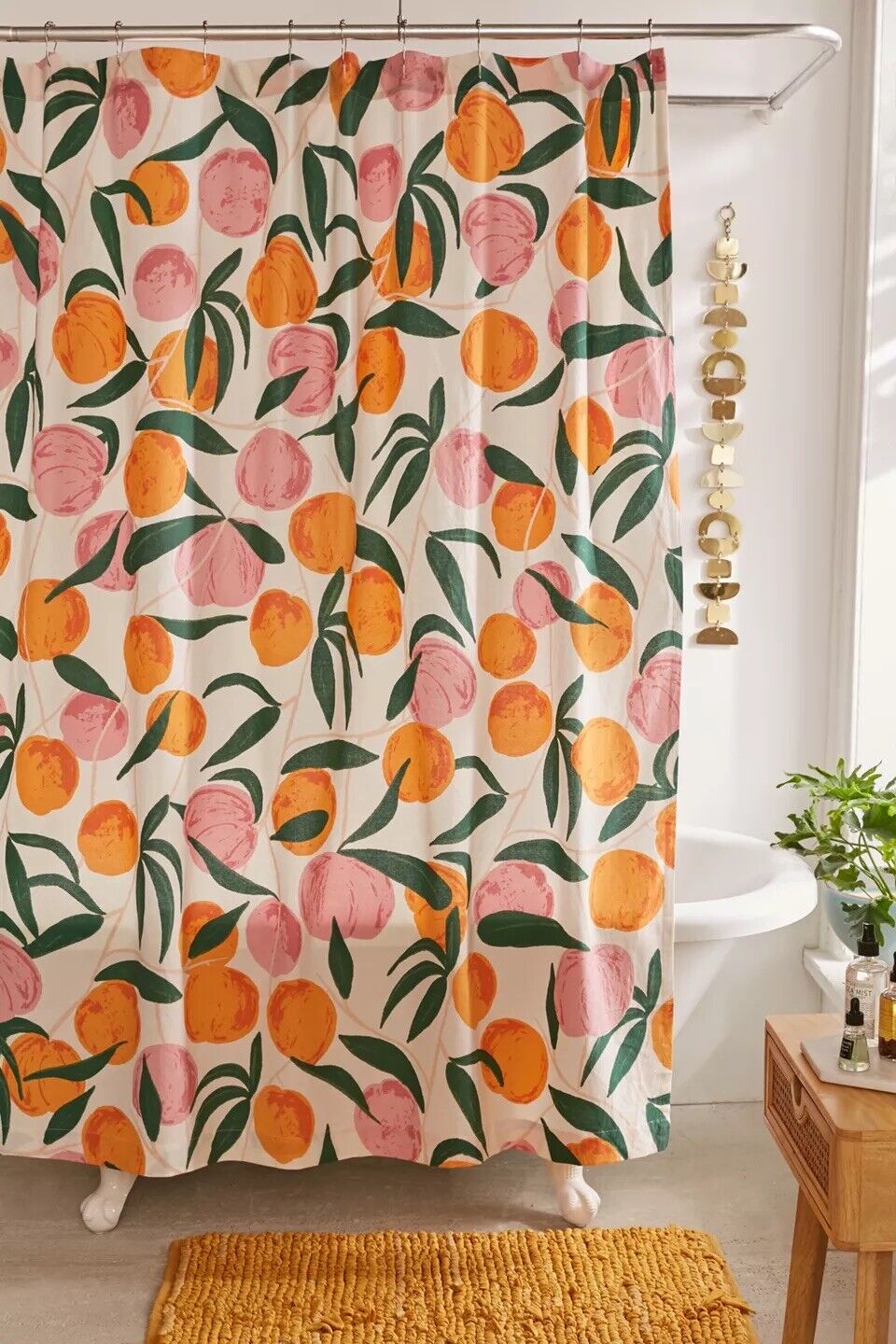 Fruit Pattern Shower Curtain Allover Peaches Bathroom Decor