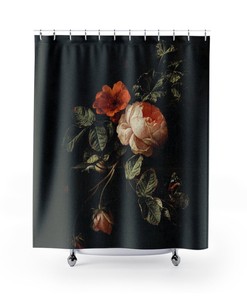 Fruit Shower Curtain - Rustic Black Bathroom Decor With Lemon And Vintage Fruit Designs