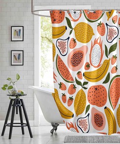 Fruit Shower Curtain - Tropical Lemon, Watermelon, Strawberry, Banana, and Papaya Set for Kids Bathroom Decor