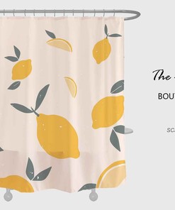 Fruit Theme Yellow Lemon Shower Curtain with Waterproof Fabric for a Refreshing Bathroom 