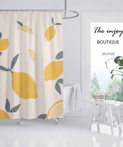Fruit Theme Yellow Lemon Shower Curtain with Waterproof Fabric for a Refreshing Bathroom