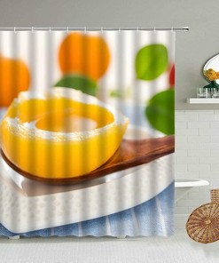 Fruit Theme Yellow Peach Shower Curtain with Printed Pattern for a Fresh and Fun Bathroom 