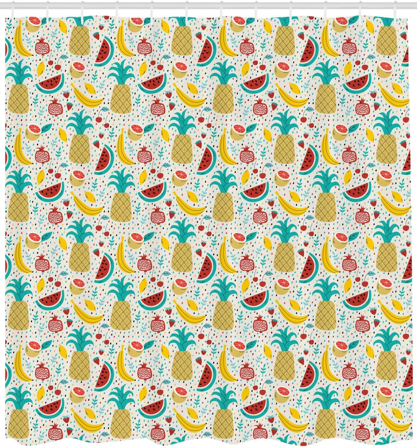 Fruits Abstract Graphic Kitchen Cafe Shower Curtain, Banana Pomegranate Pineapple Watermelon Lemo - Image 2