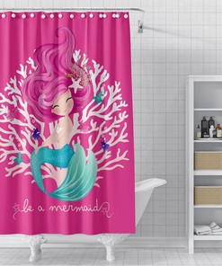 Fuchsia Pink Little Mermaid Bathroom Shower Curtain