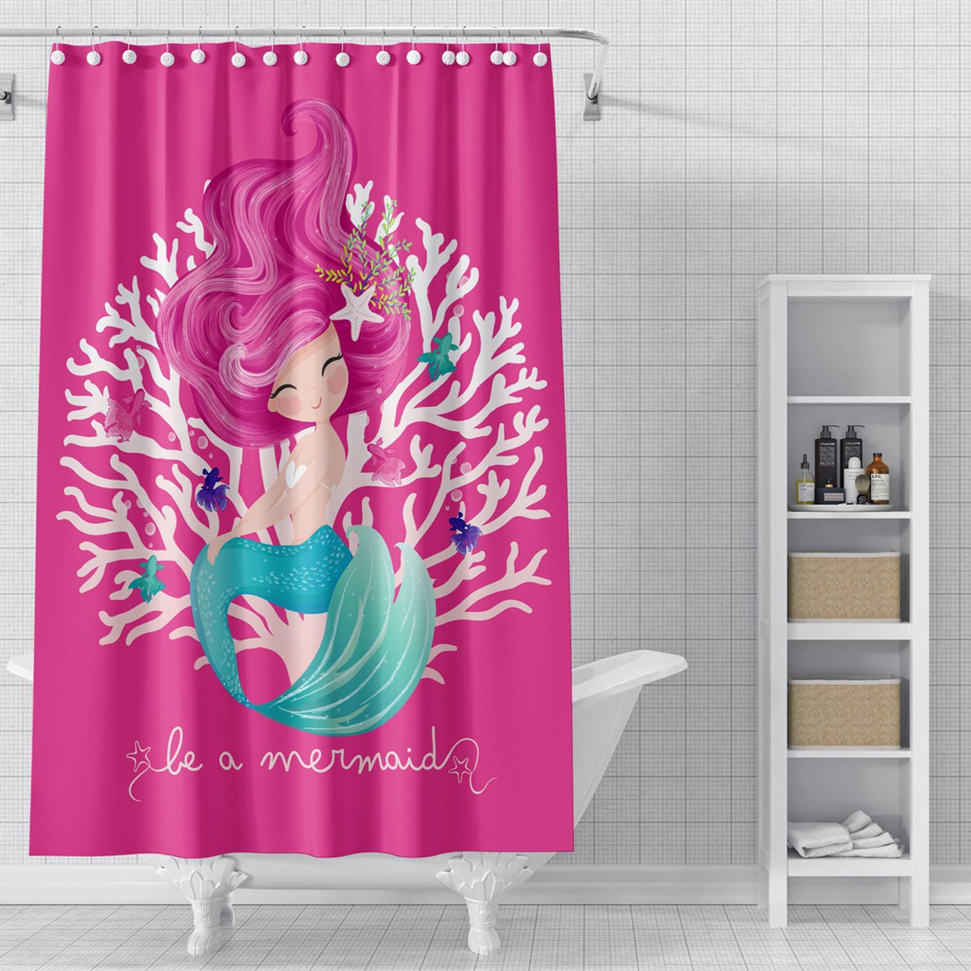 Fuchsia Pink Little Mermaid Bathroom Shower Curtain