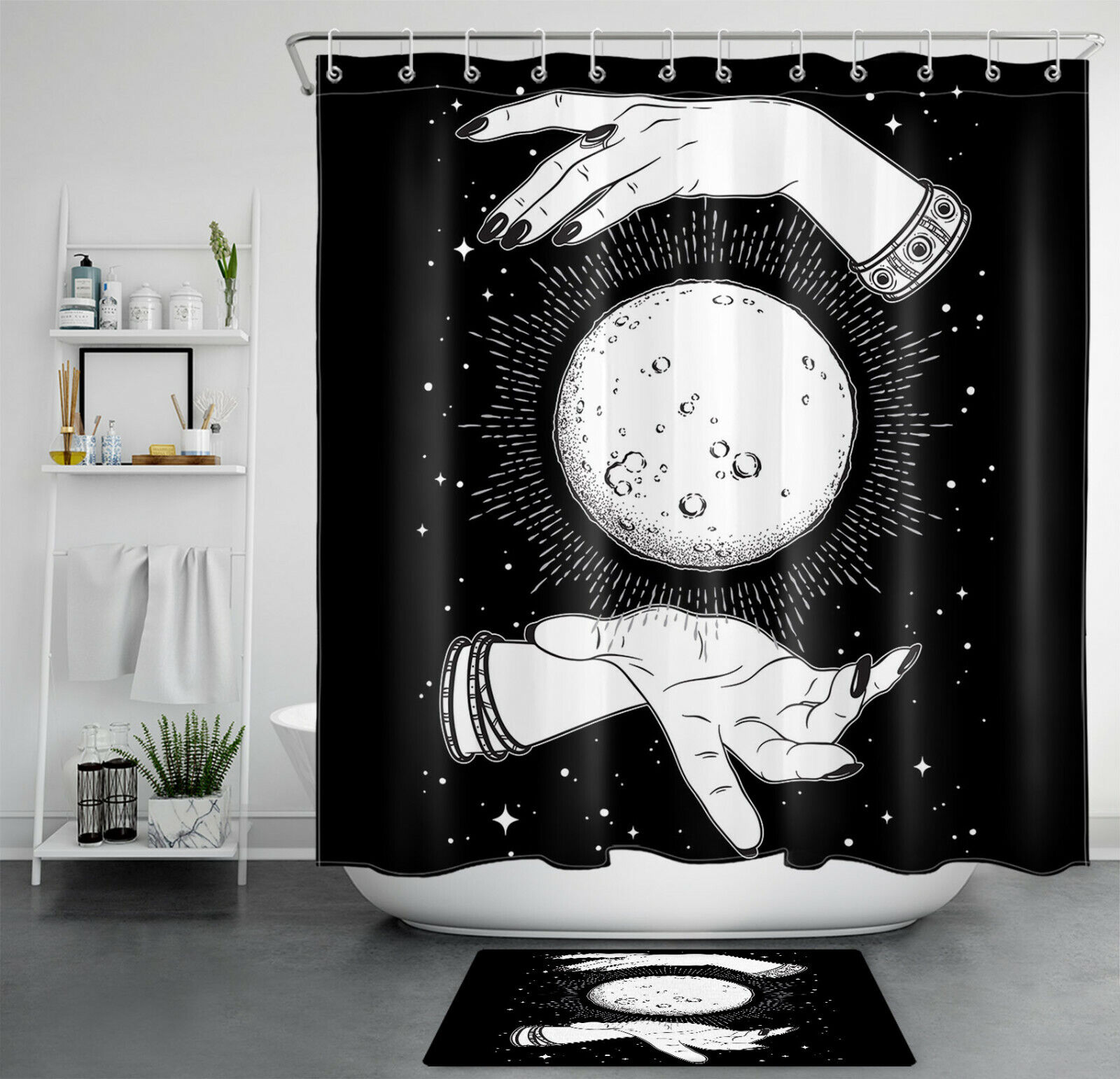 Full Moon And Prophet Hands Boho Shower Curtain For Bathroom