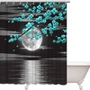 Full Moon And Turquoise Flower Ocean Shower Curtain, Machine Washable Fabric,