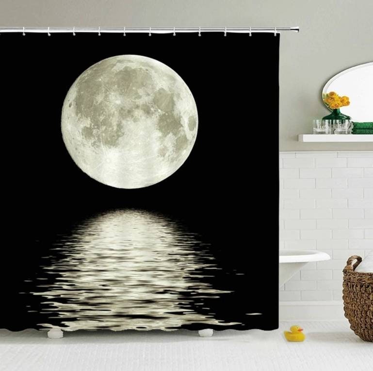 Full Moon And Water Reflection Shower And Bath Curtain Set For A Peaceful Bath