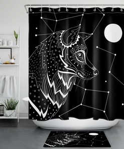 Full Moon And Wolf Constellation Shower Curtain For Bathroom