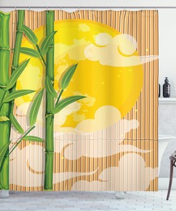 Full Moon Clouds Bamboo Asia Print Shower Curtain For Bathroom