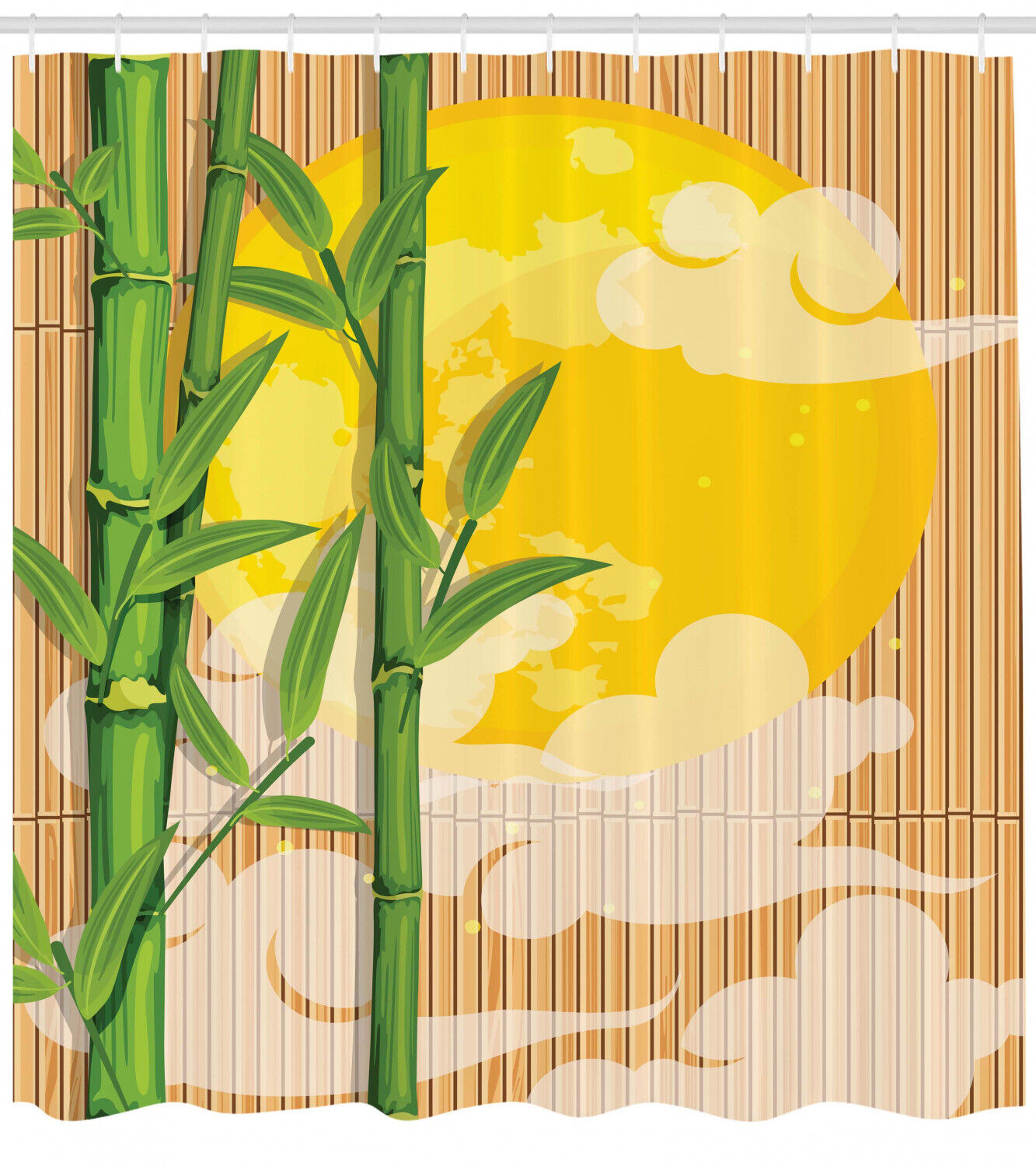 Full Moon Clouds Bamboo Asia Print Shower Curtain For Bathroom - Image 2