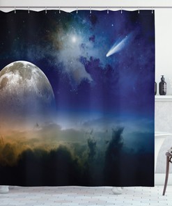 Full Moon Clouds Outer Space Shower Curtain for Bathroom 