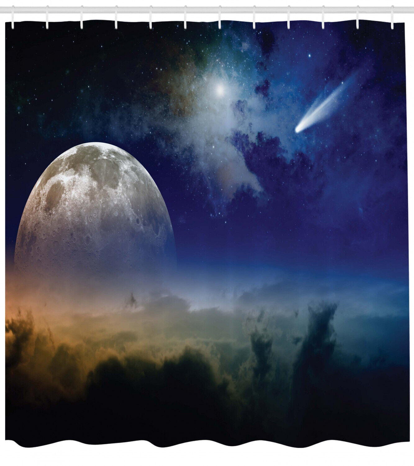 Full Moon Clouds Outer Space Shower Curtain for Bathroom